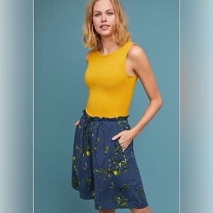 Anthropologie Navy Blue Bird and Lemon Print Bermudan Shorts
